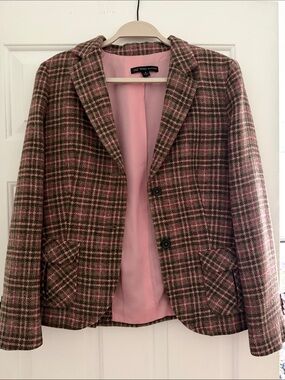 Brooks Brothers 346 Pink and Brown Plaid Wool Jacket Women's size 8